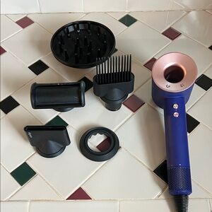 Dyson Supersonic Hair Dryer with attachments - Blue and Rose Gold
